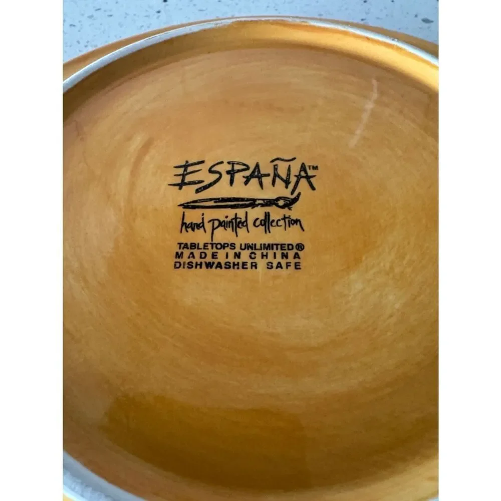 ESPAÑA Hand-Painted Collection Yellow Ceramic Dinner Serving Plates Lot of 2